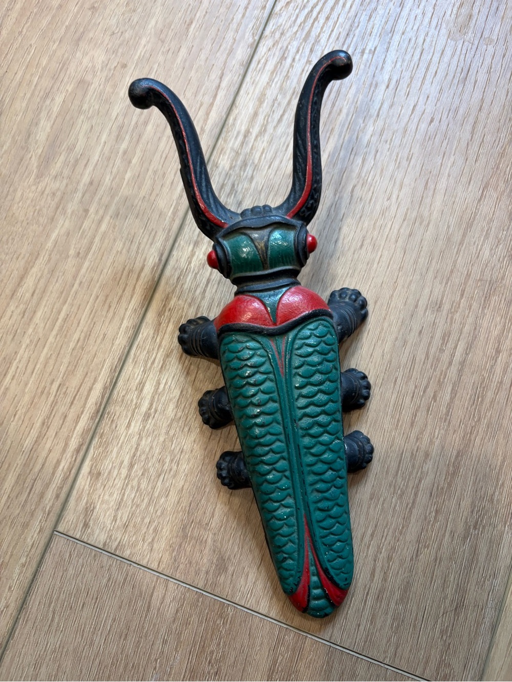 Vintage Cast Iron Beetle Bug Boot Jack Western Cowboy Colorful Decor Green Red